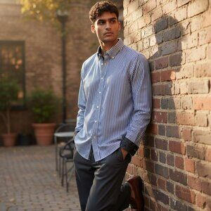 Statement Confidence Men's Shirt Blue White Stripe